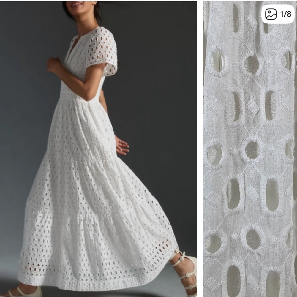 White Anthropologie eyelet midi somerset dress NWT SIZE M - Picture 2 of 6